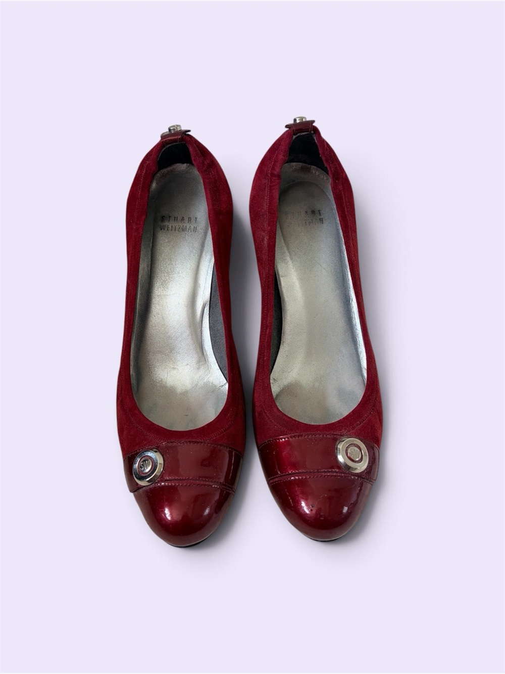 Vintage Stuart Weitzman Red Suede & Patent Leather Round-Toe Heels